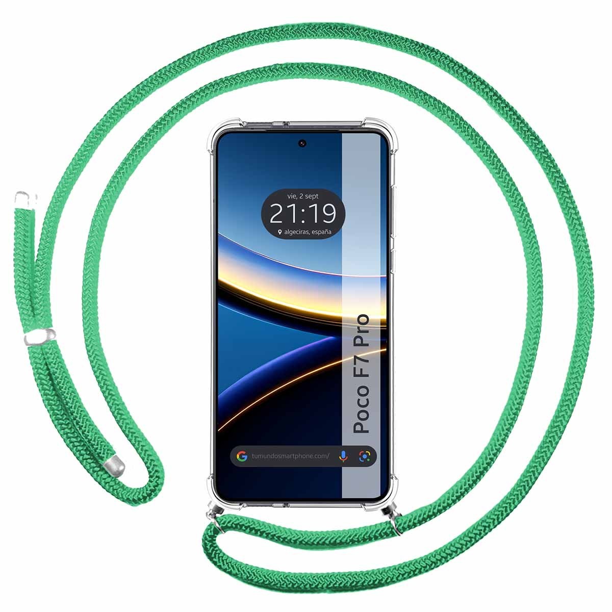 Funda Colgante Transparente para Xiaomi Poco F7 Pro 5G con Cordon Verde Agua