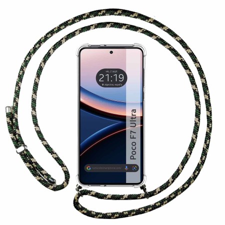 Funda Colgante Transparente para Xiaomi Poco F7 Ultra 5G con Cordon Verde / Dorado