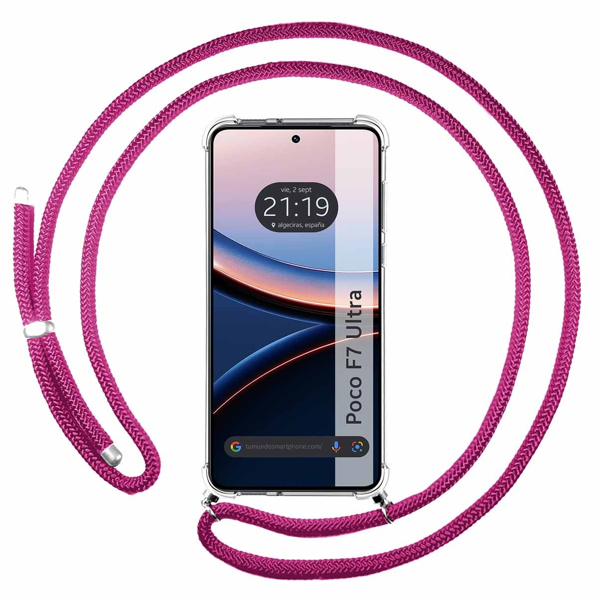 Funda Colgante Transparente para Xiaomi Poco F7 Ultra 5G con Cordon Rosa Fucsia