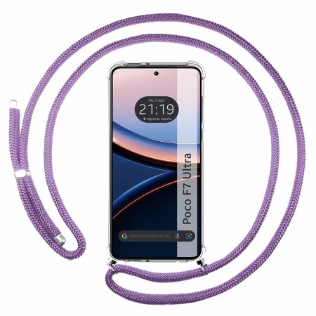 Funda Colgante Transparente para Xiaomi Poco F7 Ultra 5G con Cordon Morado
