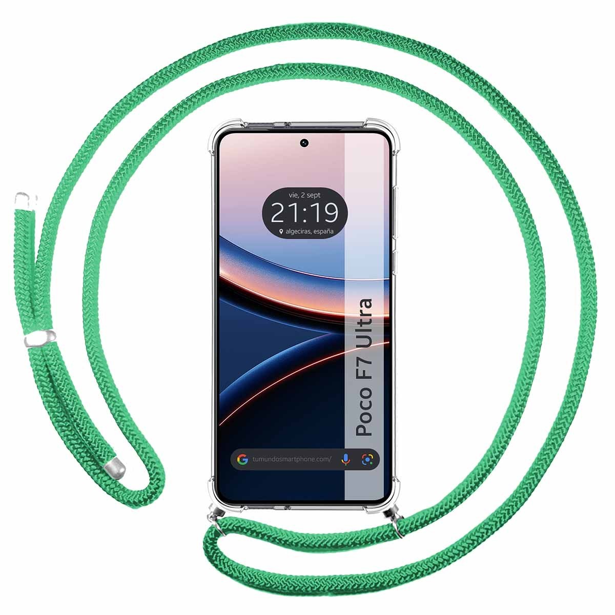 Funda Colgante Transparente para Xiaomi Poco F7 Ultra 5G con Cordon Verde Agua