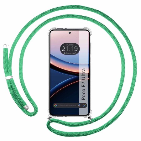 Funda Colgante Transparente para Xiaomi Poco F7 Ultra 5G con Cordon Verde Agua
