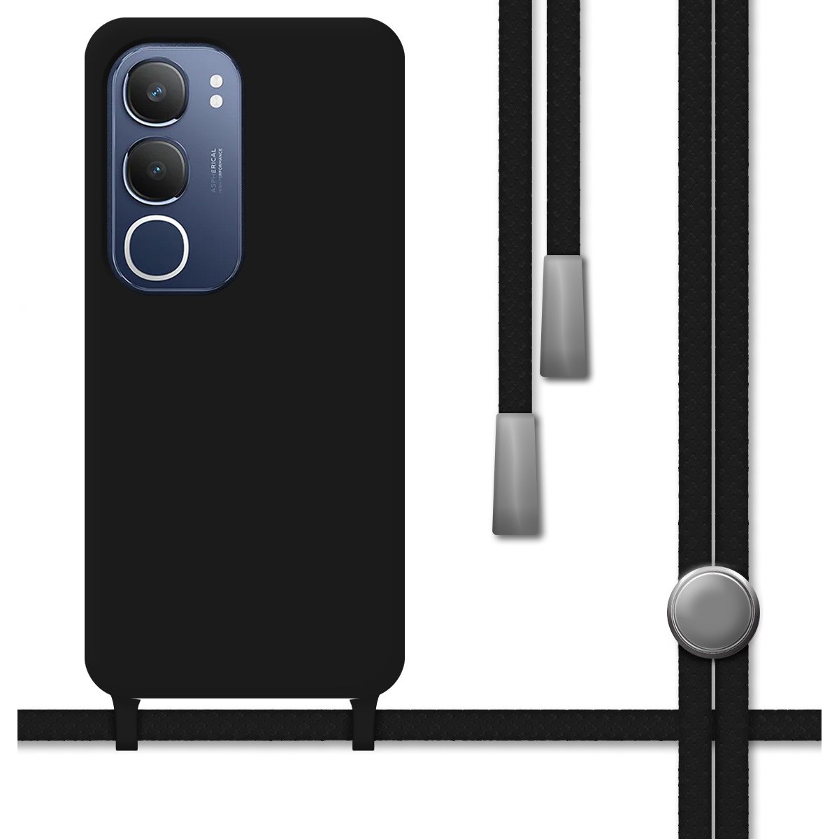 Funda Silicona Líquida con Cordón para Vivo Y19s color Negra