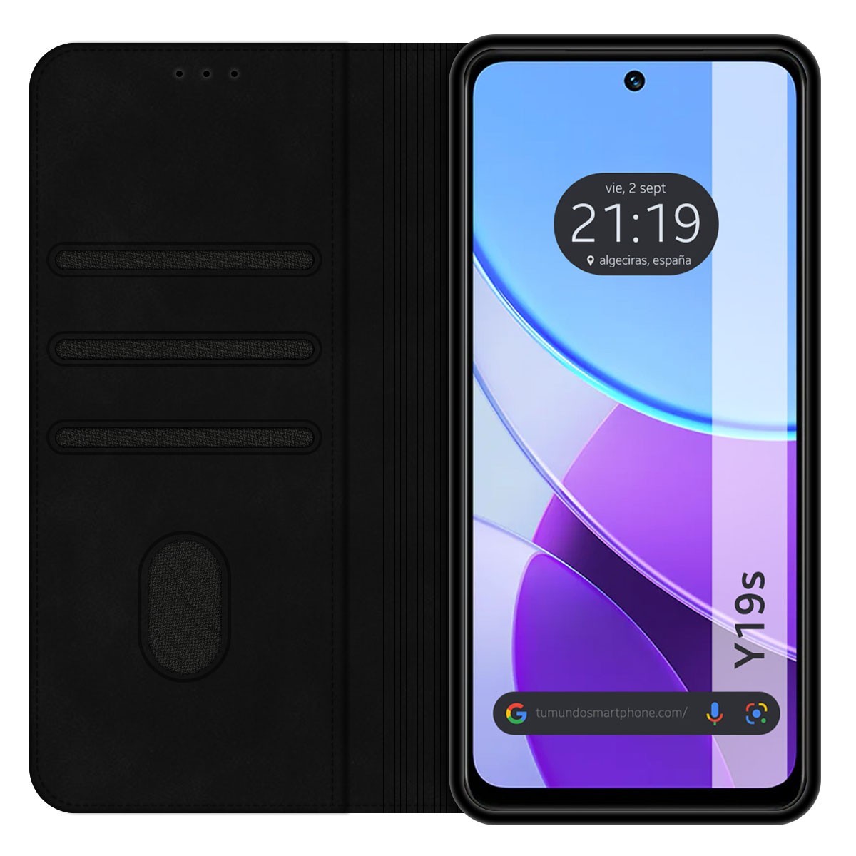 Funda Libro de Polipiel con tarjetero para Vivo Y19s color Negra