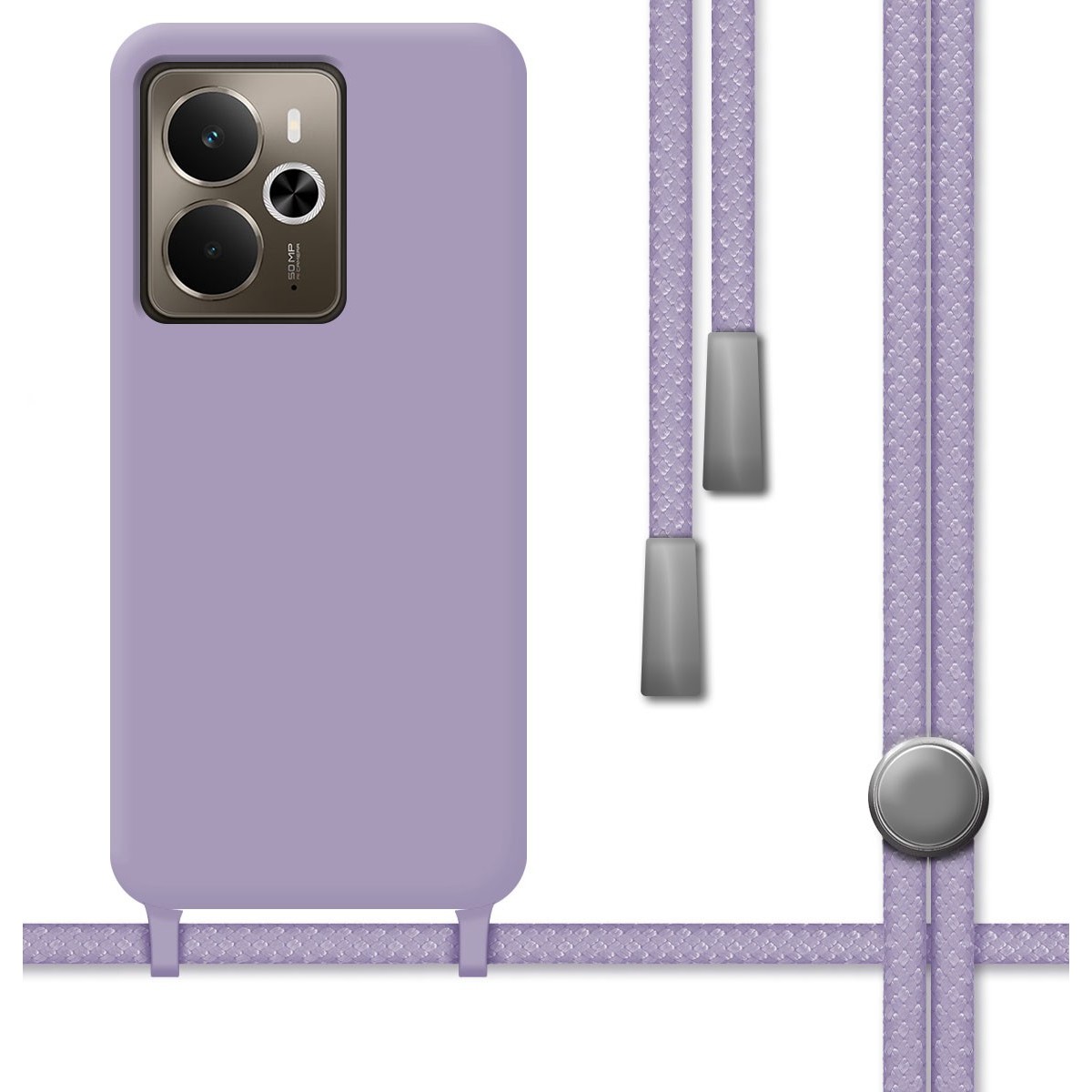 Funda Silicona Líquida con Cordón para Realme 14 5G / 14T 5G color Morada