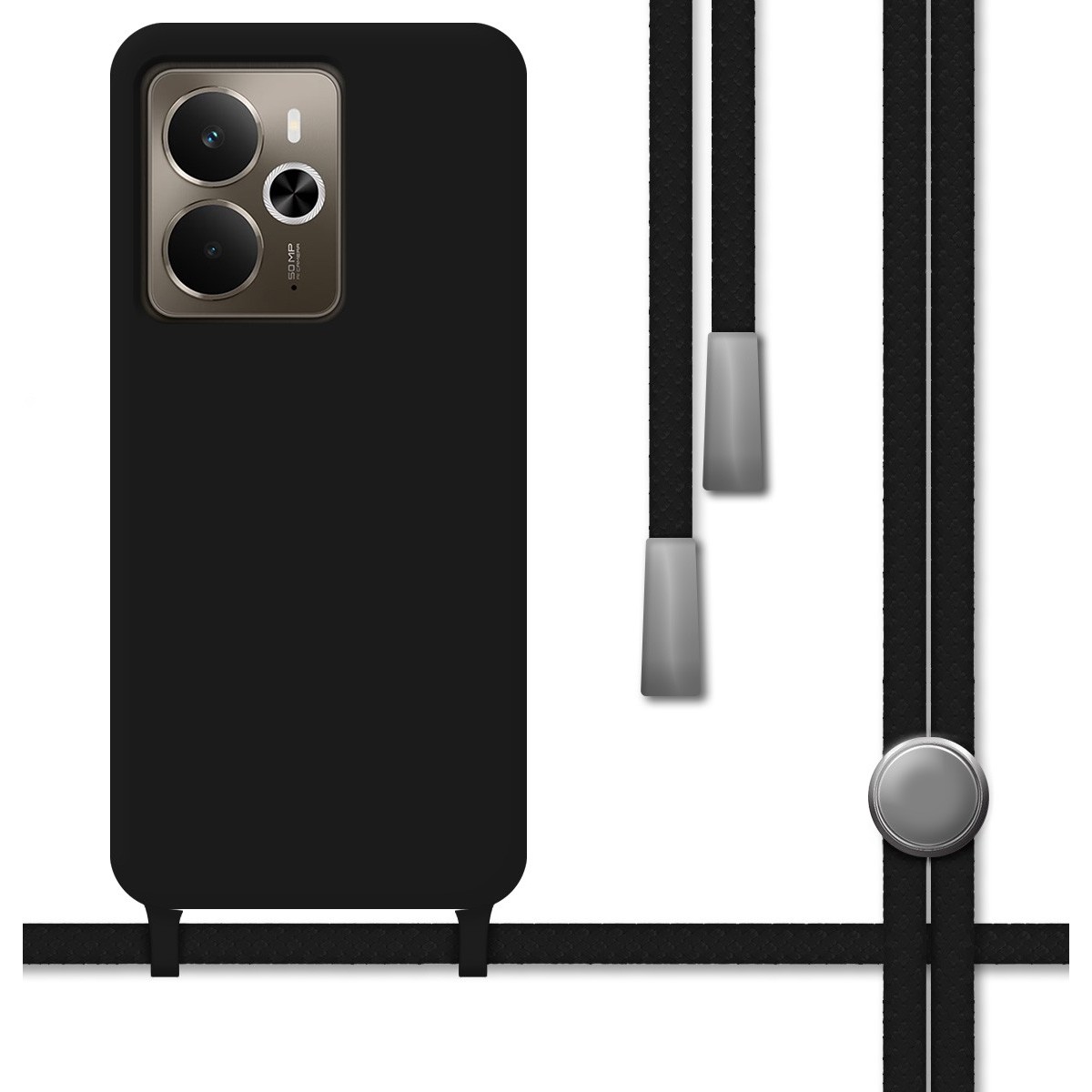 Funda Silicona Líquida con Cordón para Realme 14 5G / 14T 5G color Negra