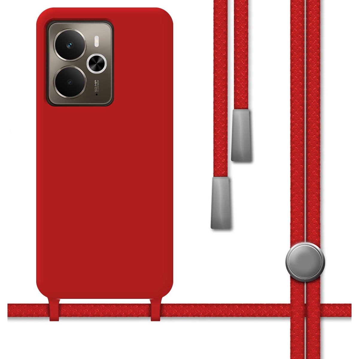Funda Silicona Líquida con Cordón para Realme 14 5G / 14T 5G color Roja