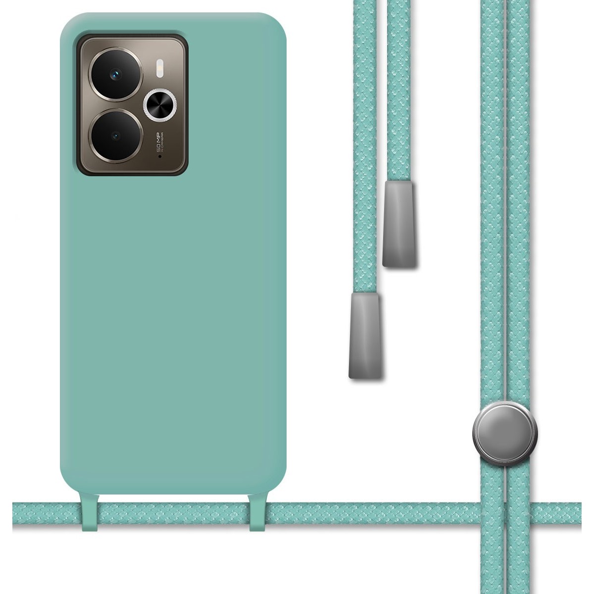 Funda Silicona Líquida con Cordón para Realme 14 5G / 14T 5G color Verde
