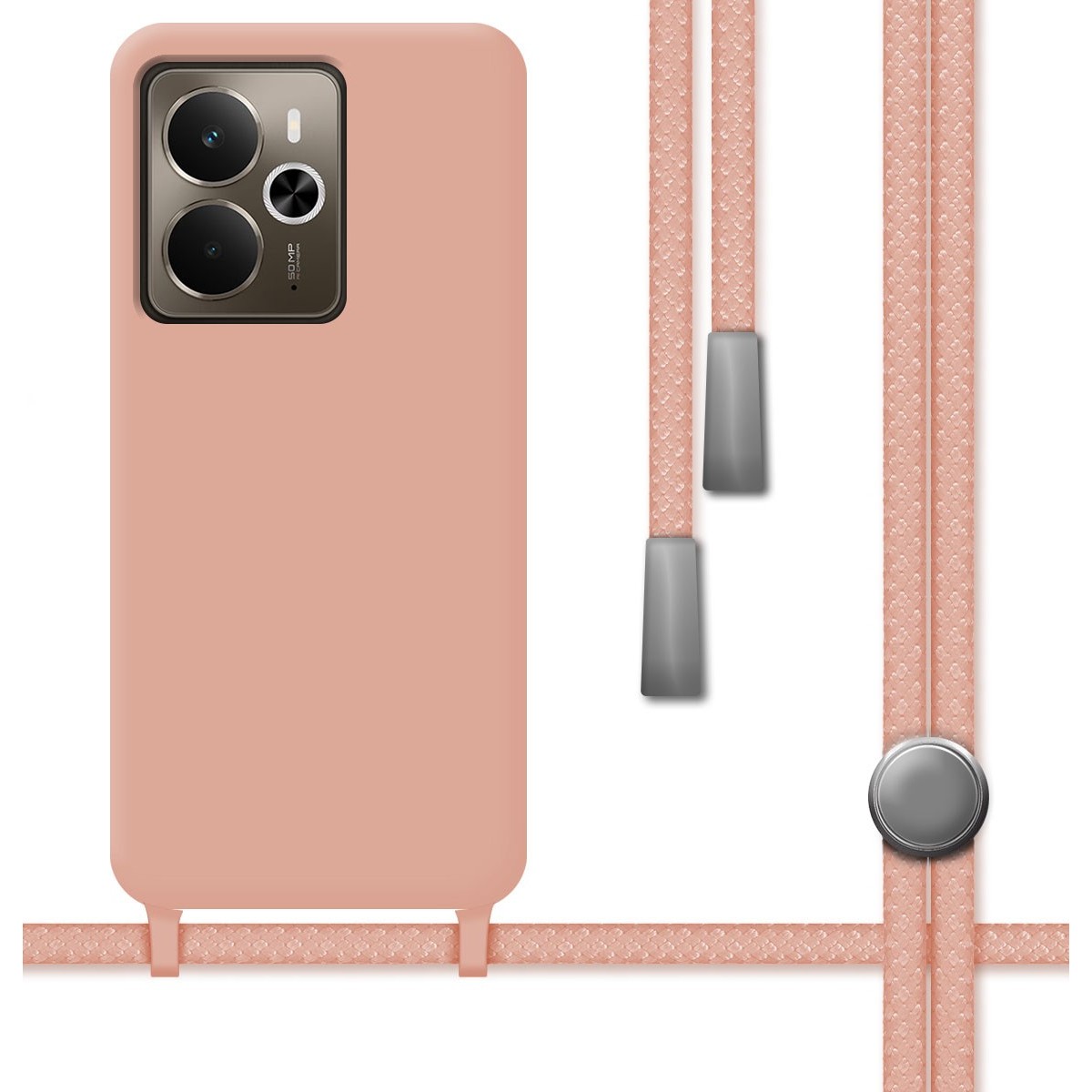 Funda Silicona Líquida con Cordón para Realme 14 5G / 14T 5G color Rosa