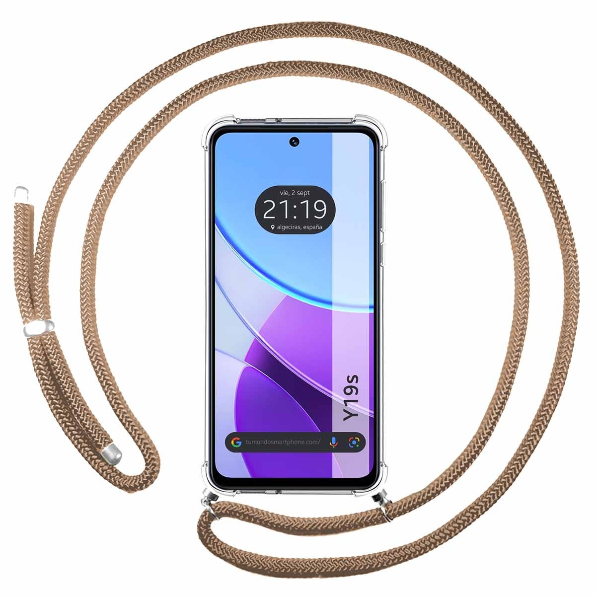 Funda Colgante Transparente para Vivo Y19s con Cordon Camel