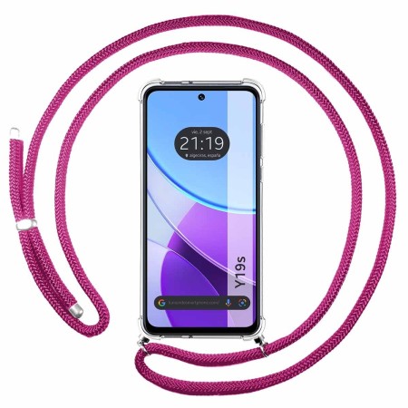 Funda Colgante Transparente para Vivo Y19s con Cordon Rosa Fucsia