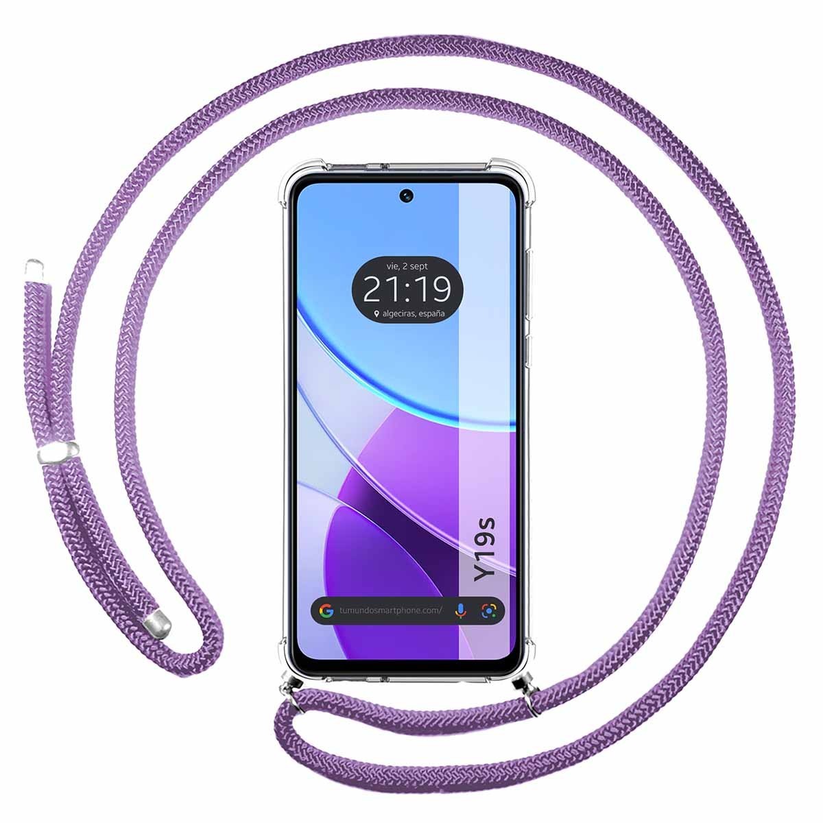 Funda Colgante Transparente para Vivo Y19s con Cordon Morado