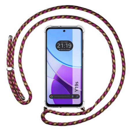 Funda Colgante Transparente para Vivo Y19s con Cordon Rosa / Dorado