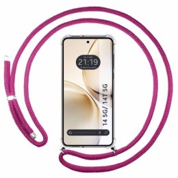 Funda Colgante Transparente para Realme 14 5G / 14T 5G con Cordon Rosa Fucsia