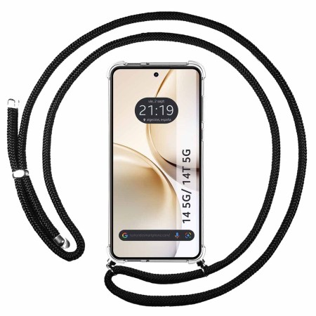 Funda Colgante Transparente para Realme 14 5G / 14T 5G con Cordon Negro