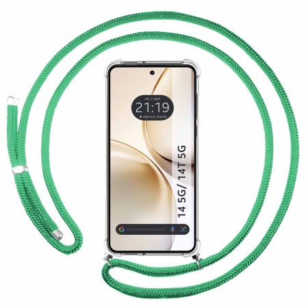 Funda Colgante Transparente para Realme 14 5G / 14T 5G con Cordon Verde Agua