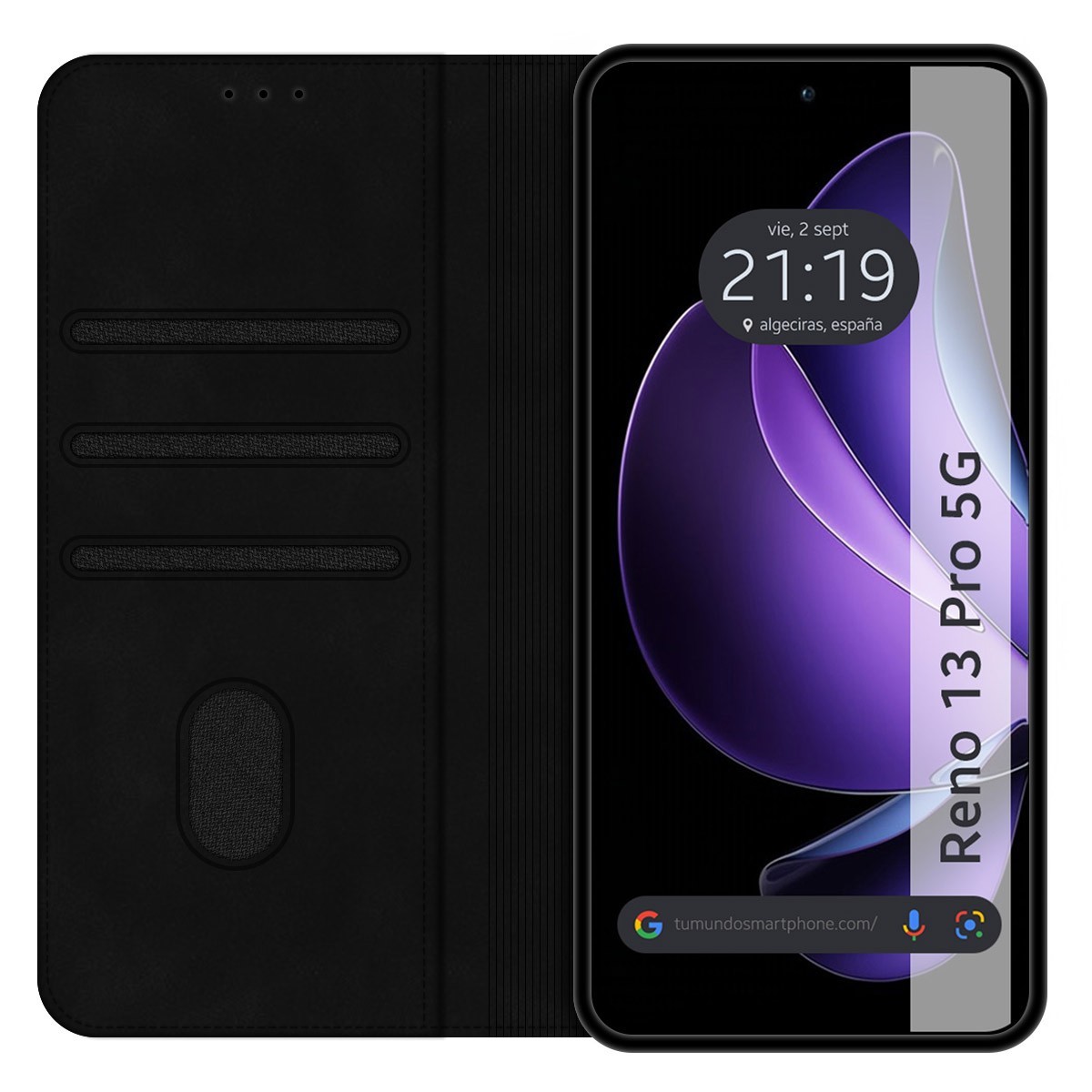 Funda Libro de Polipiel con tarjetero para Oppo Reno 13 Pro 5G color Negra