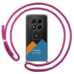 Personaliza tu Funda Colgante Transparente para Xiaomi Redmi Note 14 Pro 4G con Cordon Rosa Fucsia Dibujo Personalizada