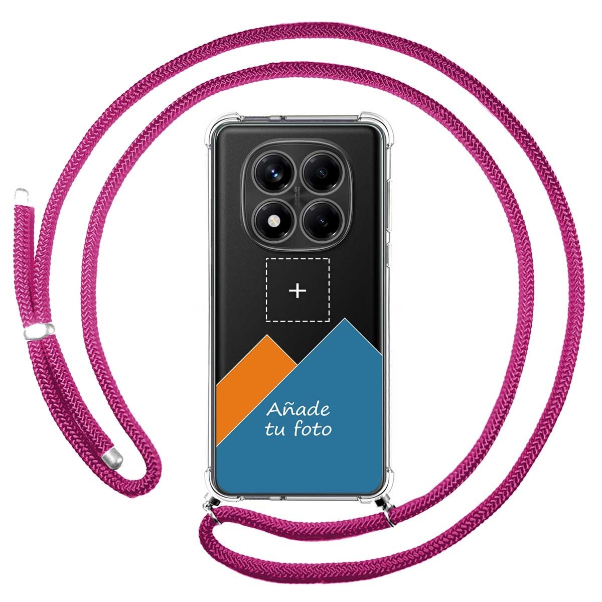 Personaliza tu Funda Colgante Transparente para Xiaomi Redmi Note 14 Pro 4G con Cordon Rosa Fucsia Dibujo Personalizada