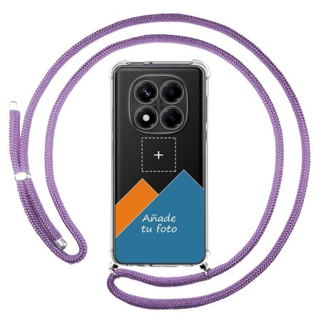 Personaliza tu Funda Colgante Transparente para Xiaomi Redmi Note 14 Pro 4G con Cordon Morado Dibujo Personalizada