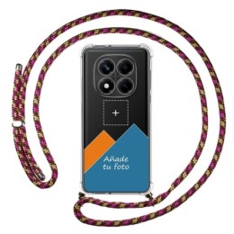 Personaliza tu Funda Colgante Transparente para Xiaomi Redmi Note 14 Pro 4G con Cordon Rosa / Dorado Dibujo Personalizada