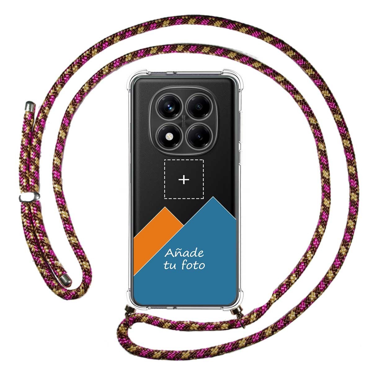 Personaliza tu Funda Colgante Transparente para Xiaomi Redmi Note 14 Pro 4G con Cordon Rosa / Dorado Dibujo Personalizada