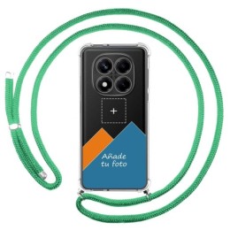 Personaliza tu Funda Colgante Transparente para Xiaomi Redmi Note 14 Pro 4G con Cordon Verde Agua Dibujo Personalizada