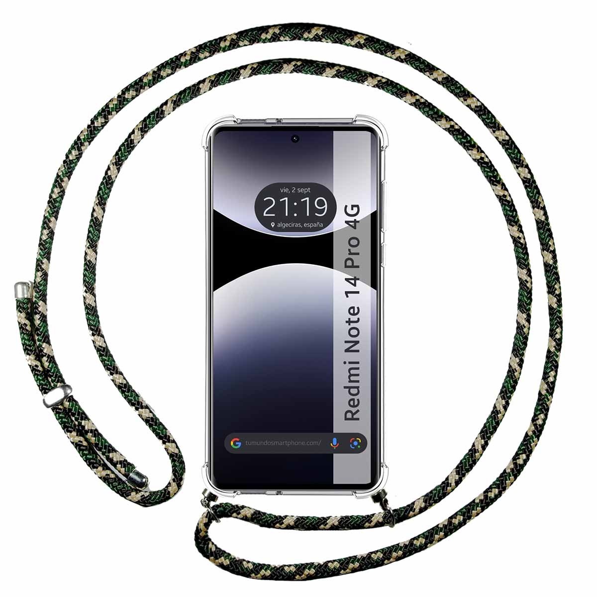 Funda Colgante Transparente para Xiaomi Redmi Note 14 Pro 4G con Cordon Verde / Dorado