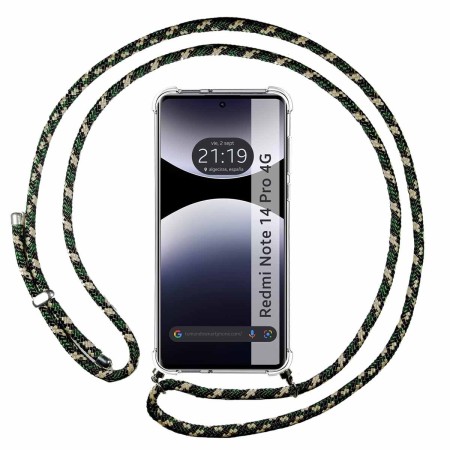 Funda Colgante Transparente para Xiaomi Redmi Note 14 Pro 4G con Cordon Verde / Dorado
