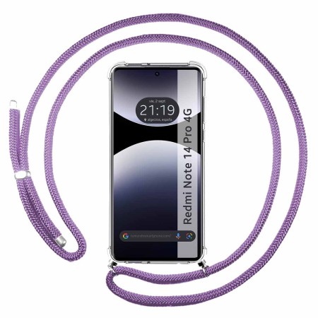 Funda Colgante Transparente para Xiaomi Redmi Note 14 Pro 4G con Cordon Morado