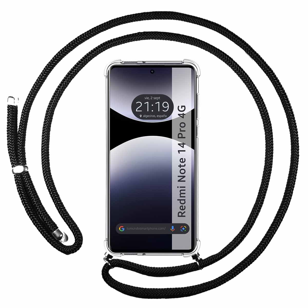 Funda Colgante Transparente para Xiaomi Redmi Note 14 Pro 4G con Cordon Negro