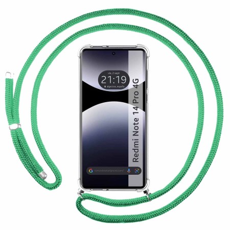 Funda Colgante Transparente para Xiaomi Redmi Note 14 Pro 4G con Cordon Verde Agua