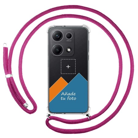 Personaliza tu Funda Colgante Transparente para Xiaomi Redmi Note 14S con Cordon Rosa Fucsia Dibujo Personalizada
