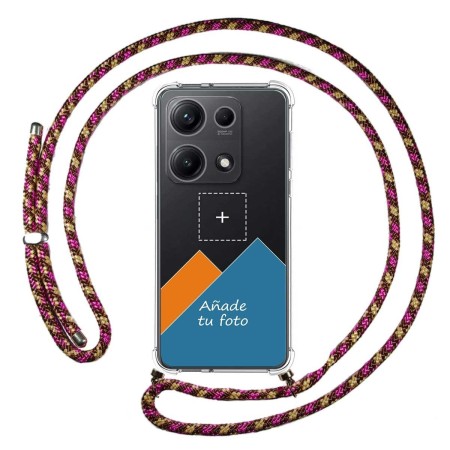 Personaliza tu Funda Colgante Transparente para Xiaomi Redmi Note 14S con Cordon Rosa / Dorado Dibujo Personalizada