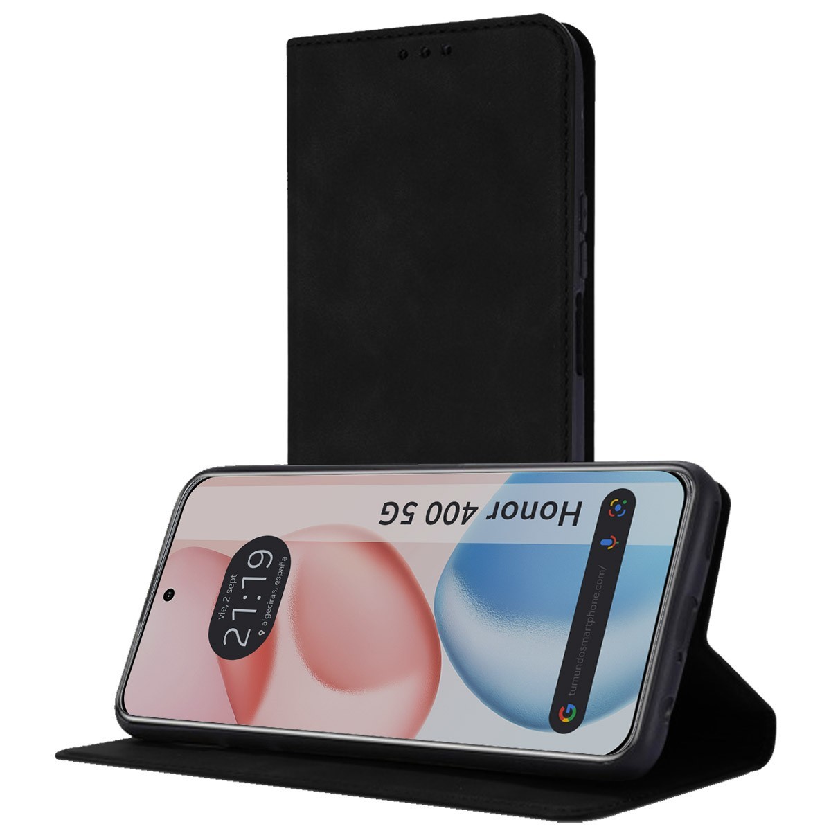 Funda Libro de Polipiel con tarjetero para Huawei Honor 400 5G color Negra