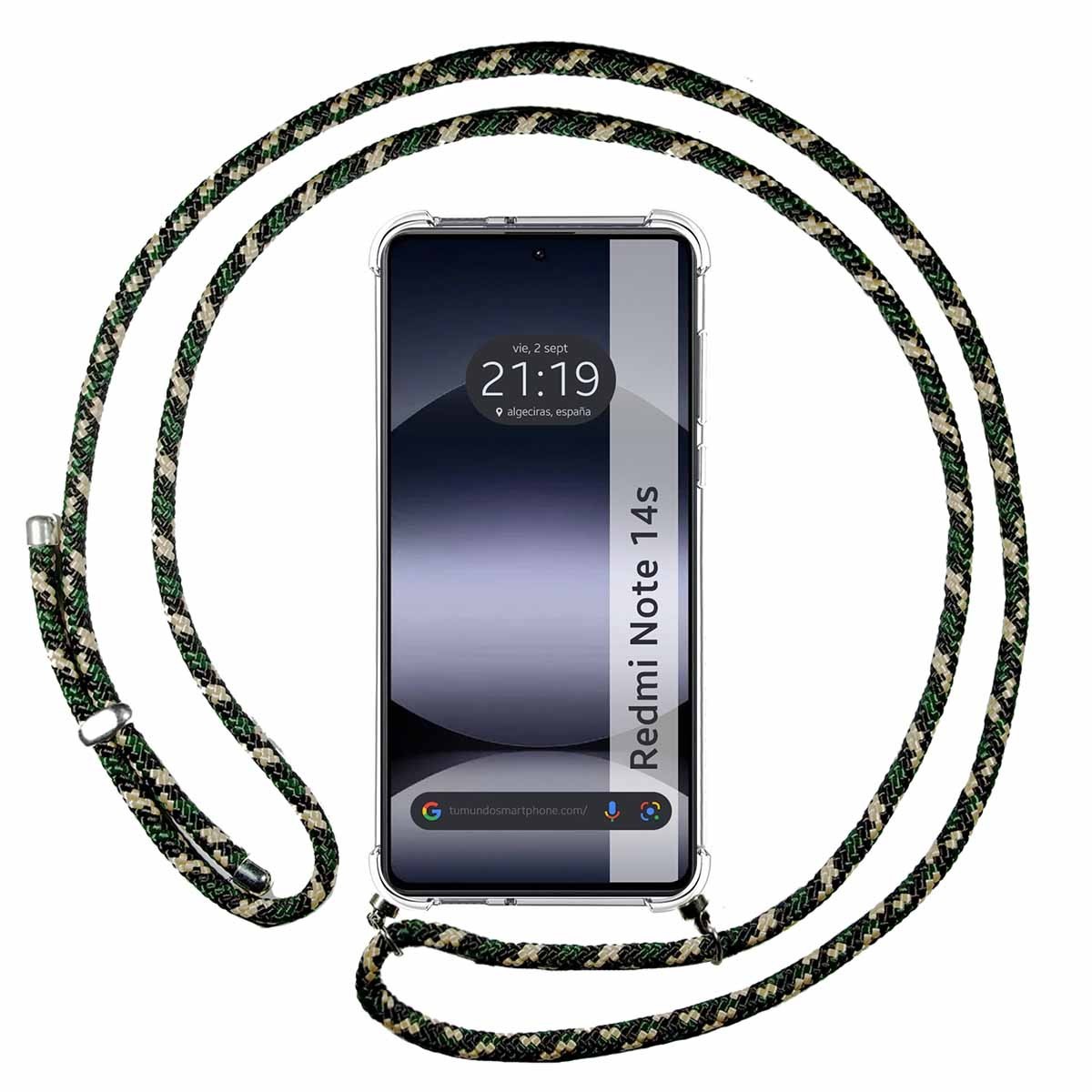 Funda Colgante Transparente para Xiaomi Redmi Note 14S con Cordon Verde / Dorado