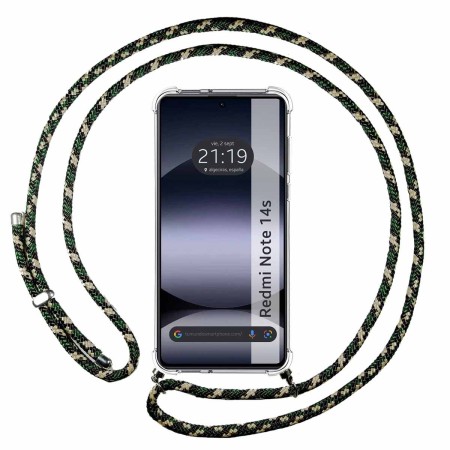 Funda Colgante Transparente para Xiaomi Redmi Note 14S con Cordon Verde / Dorado