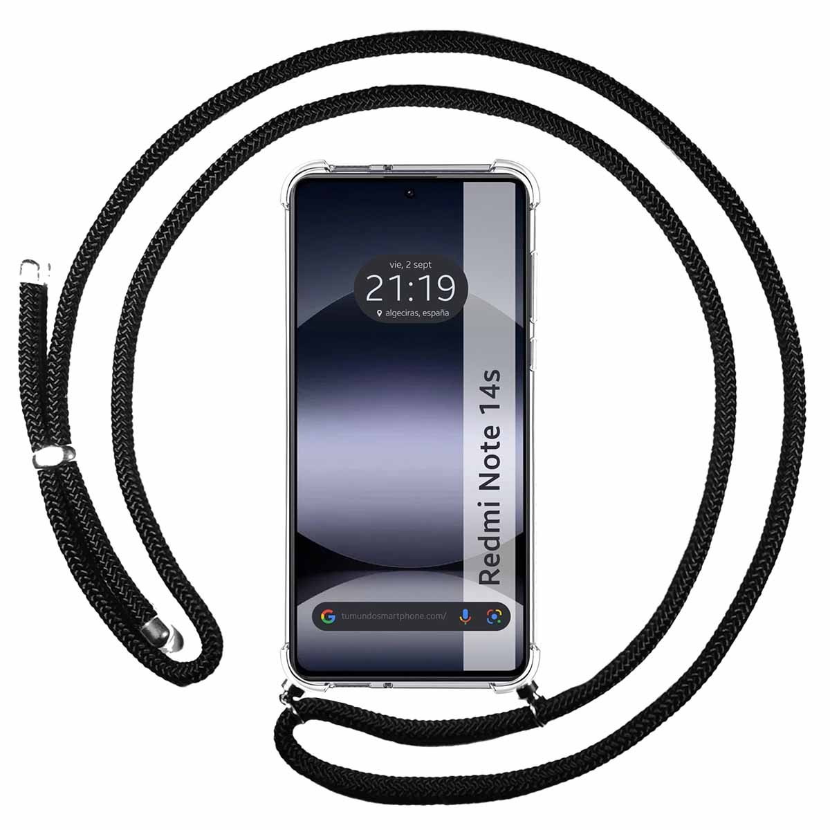 Funda Colgante Transparente para Xiaomi Redmi Note 14S con Cordon Negro