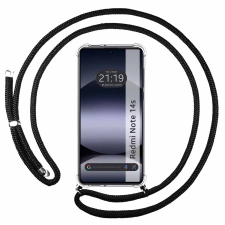 Funda Colgante Transparente para Xiaomi Redmi Note 14S con Cordon Negro