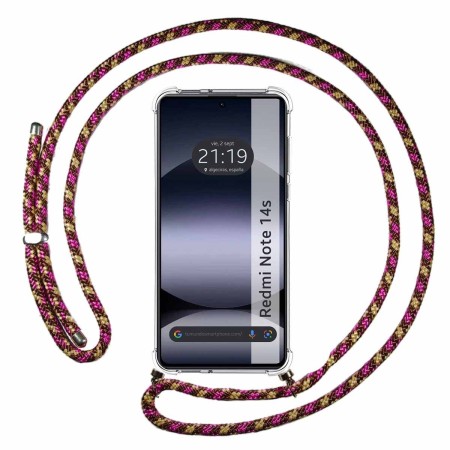 Funda Colgante Transparente para Xiaomi Redmi Note 14S con Cordon Rosa / Dorado