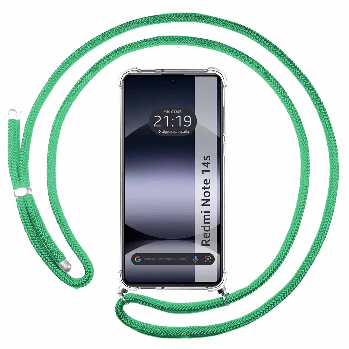Funda Colgante Transparente para Xiaomi Redmi Note 14S con Cordon Verde Agua