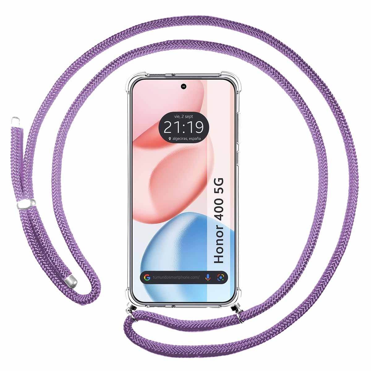 Funda Colgante Transparente para Huawei Honor 400 5G con Cordon Morado