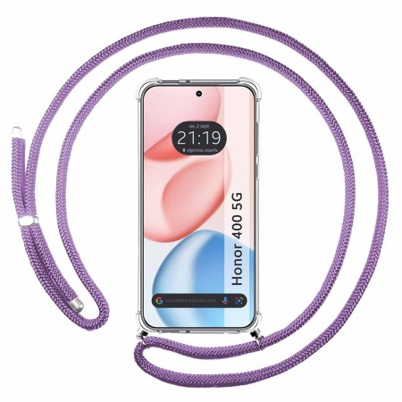 Funda Colgante Transparente para Huawei Honor 400 5G con Cordon Morado