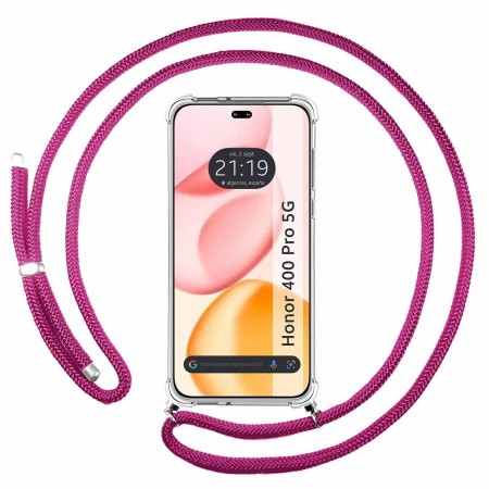Funda Colgante Transparente para Huawei Honor 400 Pro 5G con Cordon Rosa Fucsia