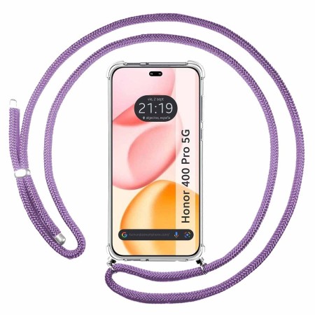 Funda Colgante Transparente para Huawei Honor 400 Pro 5G con Cordon Morado