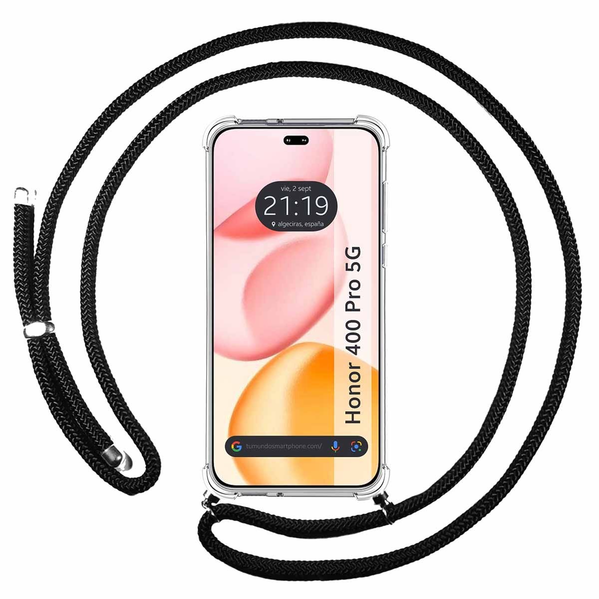 Funda Colgante Transparente para Huawei Honor 400 Pro 5G con Cordon Negro