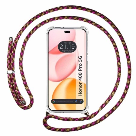 Funda Colgante Transparente para Huawei Honor 400 Pro 5G con Cordon Rosa / Dorado