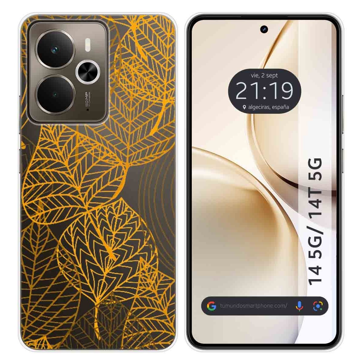 Funda Silicona Transparente para Realme 14 5G / 14T 5G diseño Hojas Dibujos