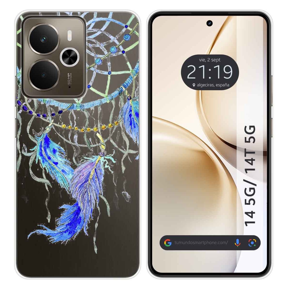 Funda Silicona Transparente para Realme 14 5G / 14T 5G diseño Plumas Dibujos