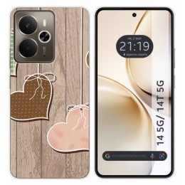 Funda Silicona para Realme 14 5G / 14T 5G diseño Corazones Madera Dibujos